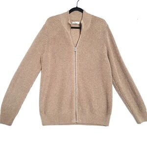 Sonoma Mens Medium Tan Ribbed Full Zip Mock Neck Raglan Cardigan Knit Sweater